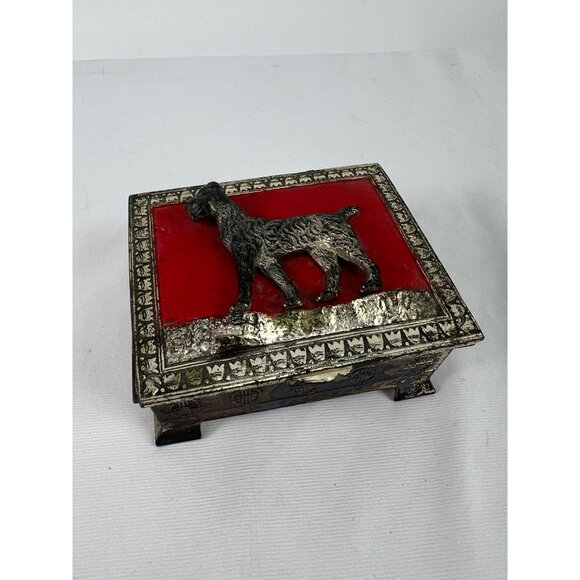 VTG Airedale Terrier Japan Cigarette Trinket Box Dog Red Enamel - Picture 1 of 10